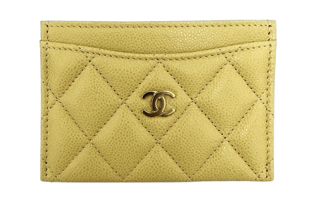 Chanel Chanel Calfskin Card Holder Women's Beige Yellow
