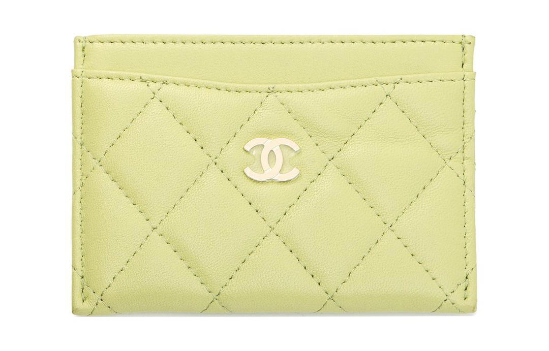 Chanel Chanel Lambskin Card Holder Women's Yellow Green