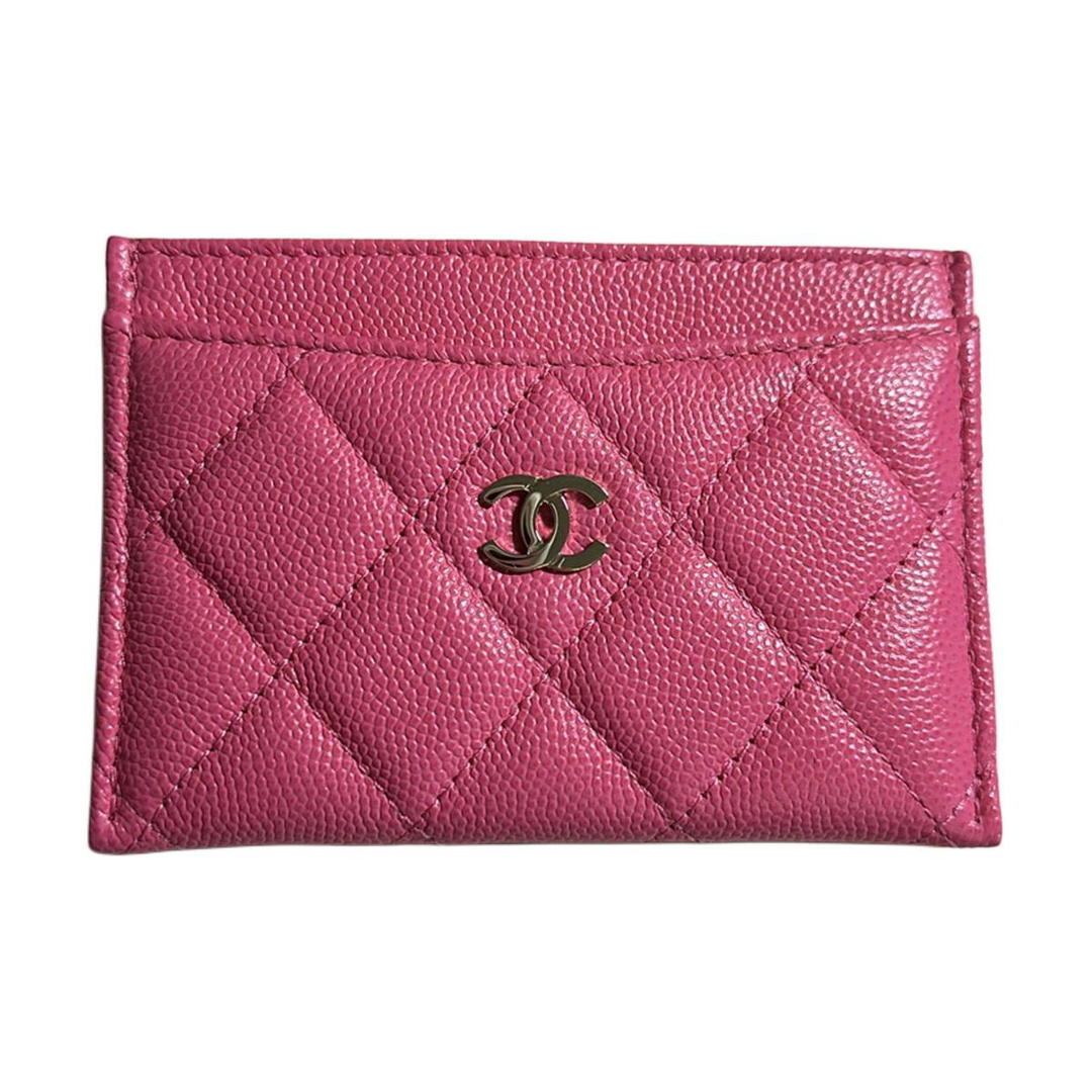 Chanel Chanel Cow Leather Card Holder Women's Barbie Pink