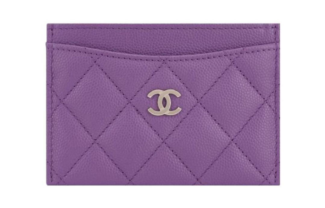 Chanel Chanel Grained Shiny Calfskin Card Holder Regular Women's Purple