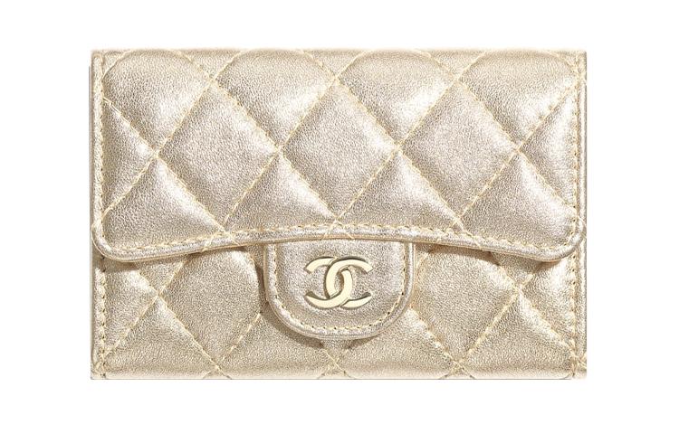 Chanel Chanel Classic Flap CF Lambskin Coin Purse With Flap Women's Champagne Gold
