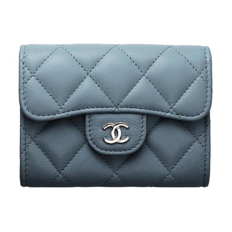 Chanel Chanel Calfskin Card Holders Coin Purses Wallets Small Size Women's Baby Blue