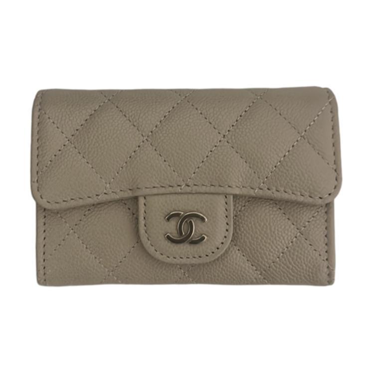 Chanel Chanel Grained Embossed Cow Leather Card Holder Women's Khaki