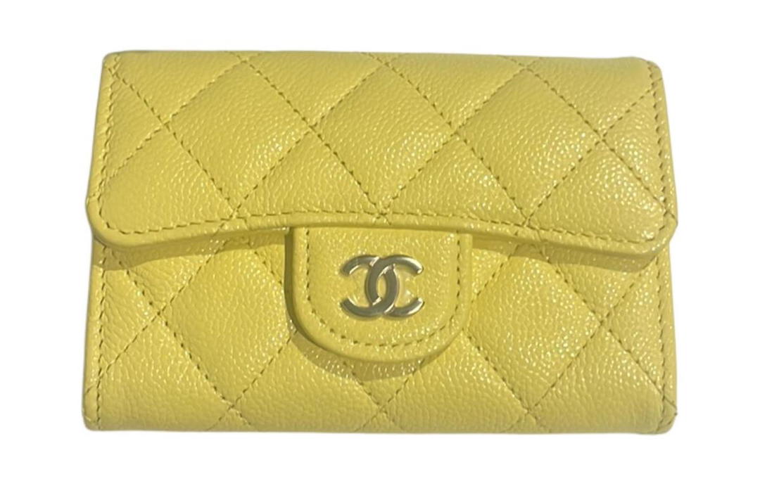 Chanel Chanel Grained Cow Leather Card Holder Women's Milk Tea Beige