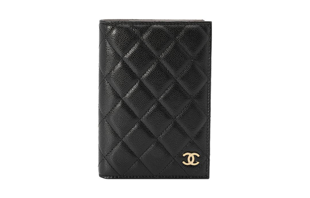 Chanel Chanel Grained Litchi Cow Leather Passport And Card Holder Combo Women's Black
