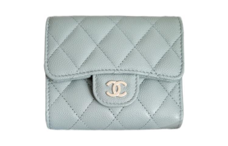 Chanel Chanel Grained Calfskin Wallet Small Size Women's Light Gray