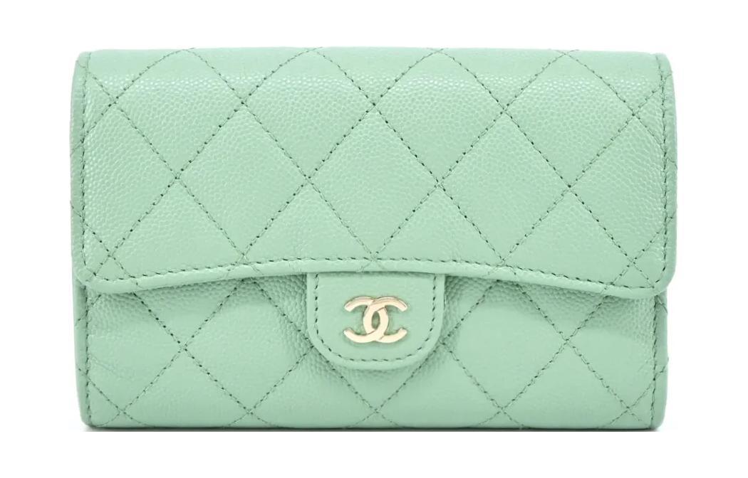 Chanel Chanel Classic Flap CF Textured Calfskin Wallet Women's Green