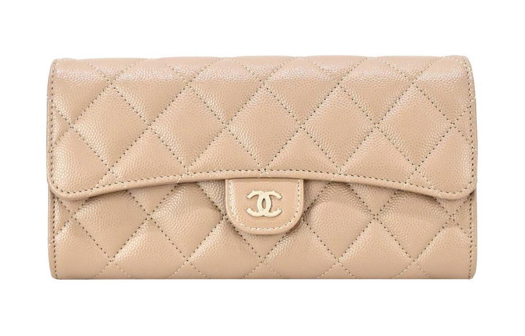 Chanel Chanel Textured Calfskin Wallet Women's Dark Pink