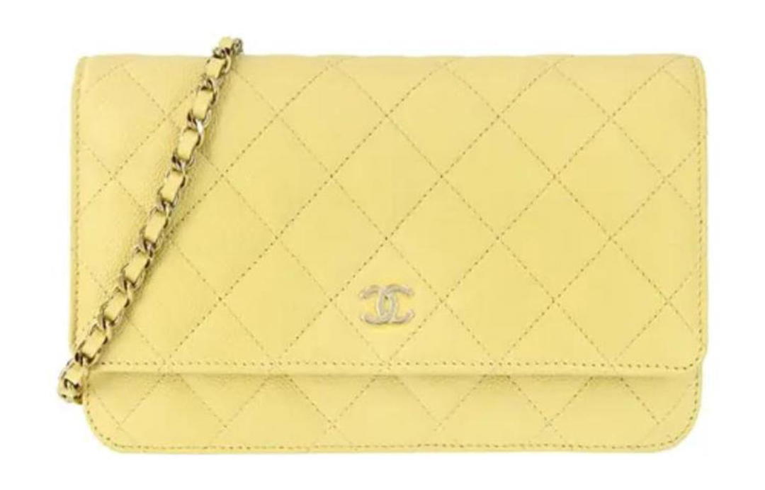 Chanel Chanel Embossed Shiny Calfskin Shoulder Bag Crossbody Bag Women's Yellow