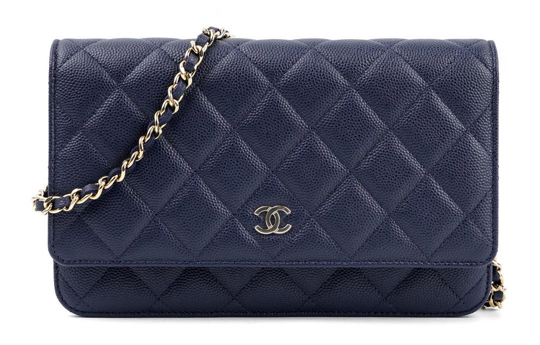 Chanel Chanel WOC Grained Embossed Cow Leather Shoulder Bag Crossbody Bag Women's Navy Blue