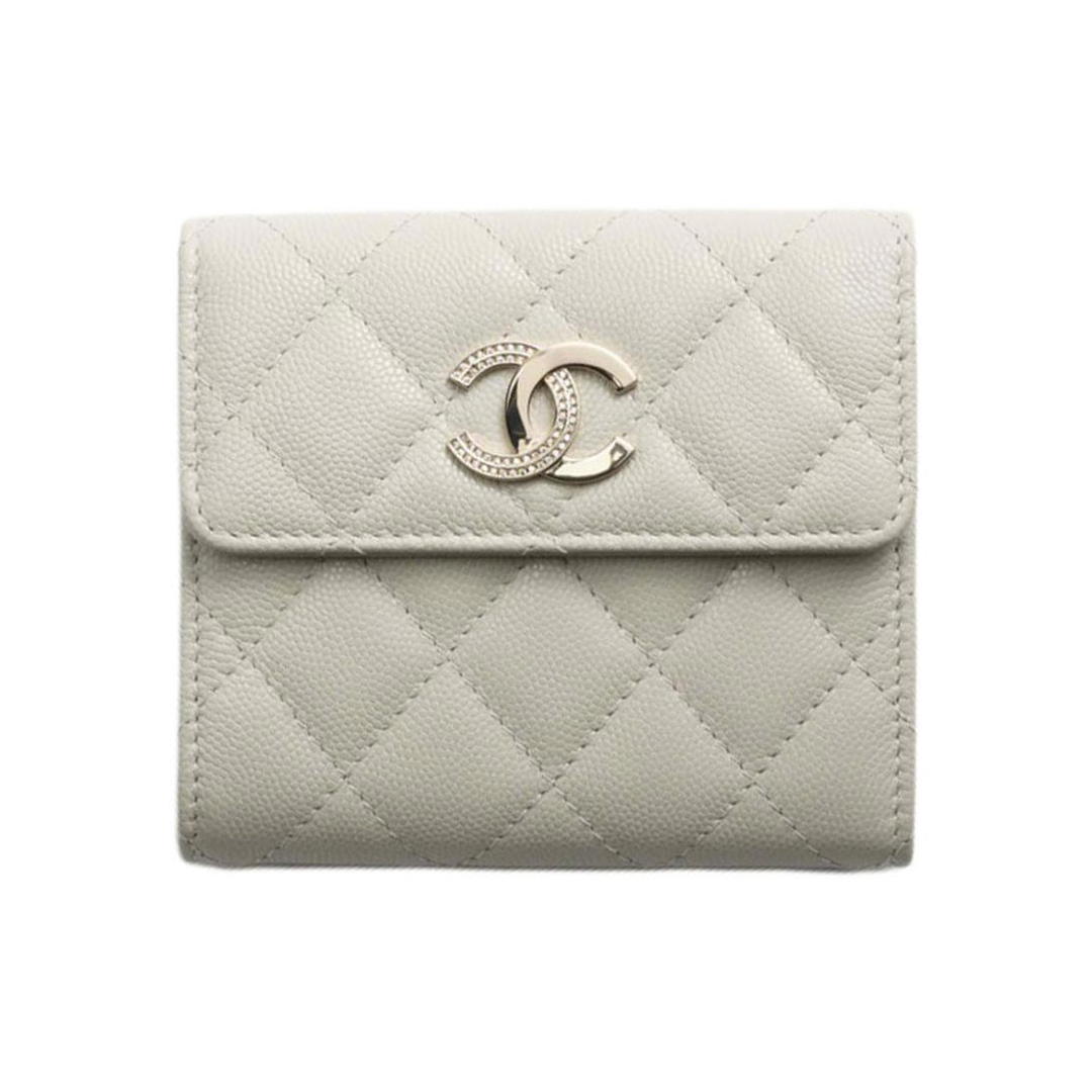 Chanel Chanel Cow Leather Wallet Small Size Women's Gray