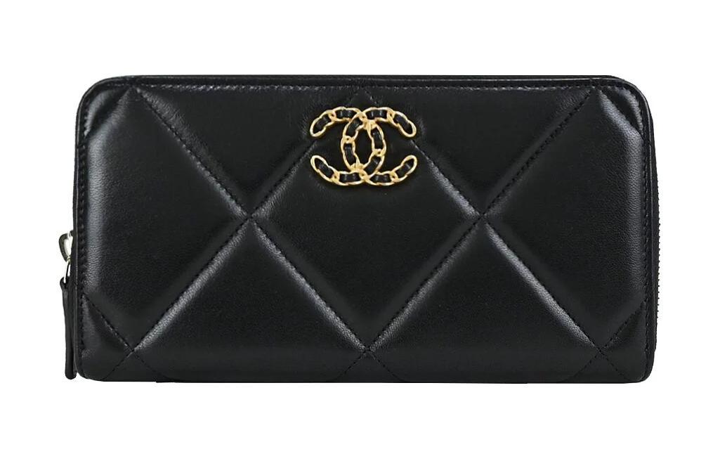 Chanel Chanel Diamond Pattern Lambskin Wallet Women's Black