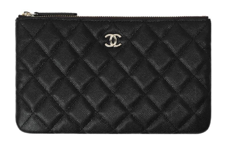 Chanel Chanel Grained Calfskin Card Holder Wallet Clutches Women's Black