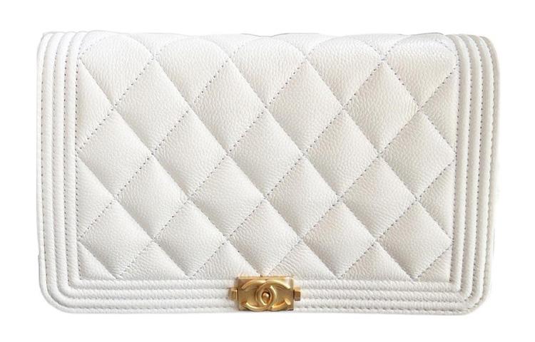 Chanel Chanel LEBOY Grained Embossed Cow Leather Mahjong Bag Shoulder Bag Crossbody Bag Regular Women's White