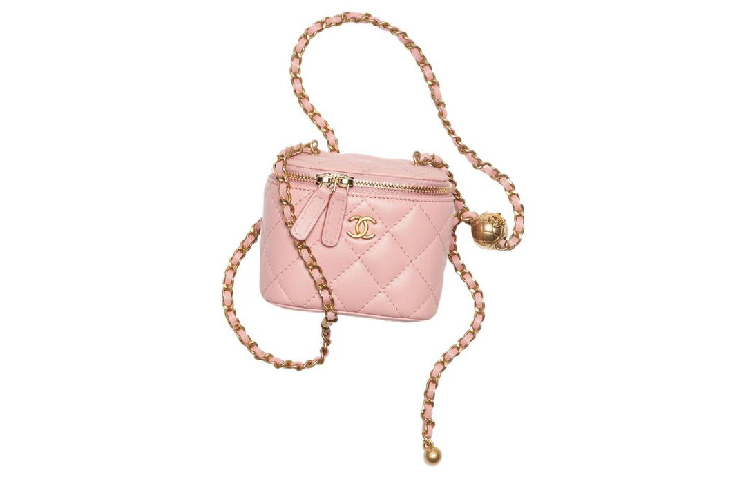 Chanel Chanel Sheepskin Box Bag Makeup Bag Shoulder Bag Clutch Crossbody Bag Women's Pink