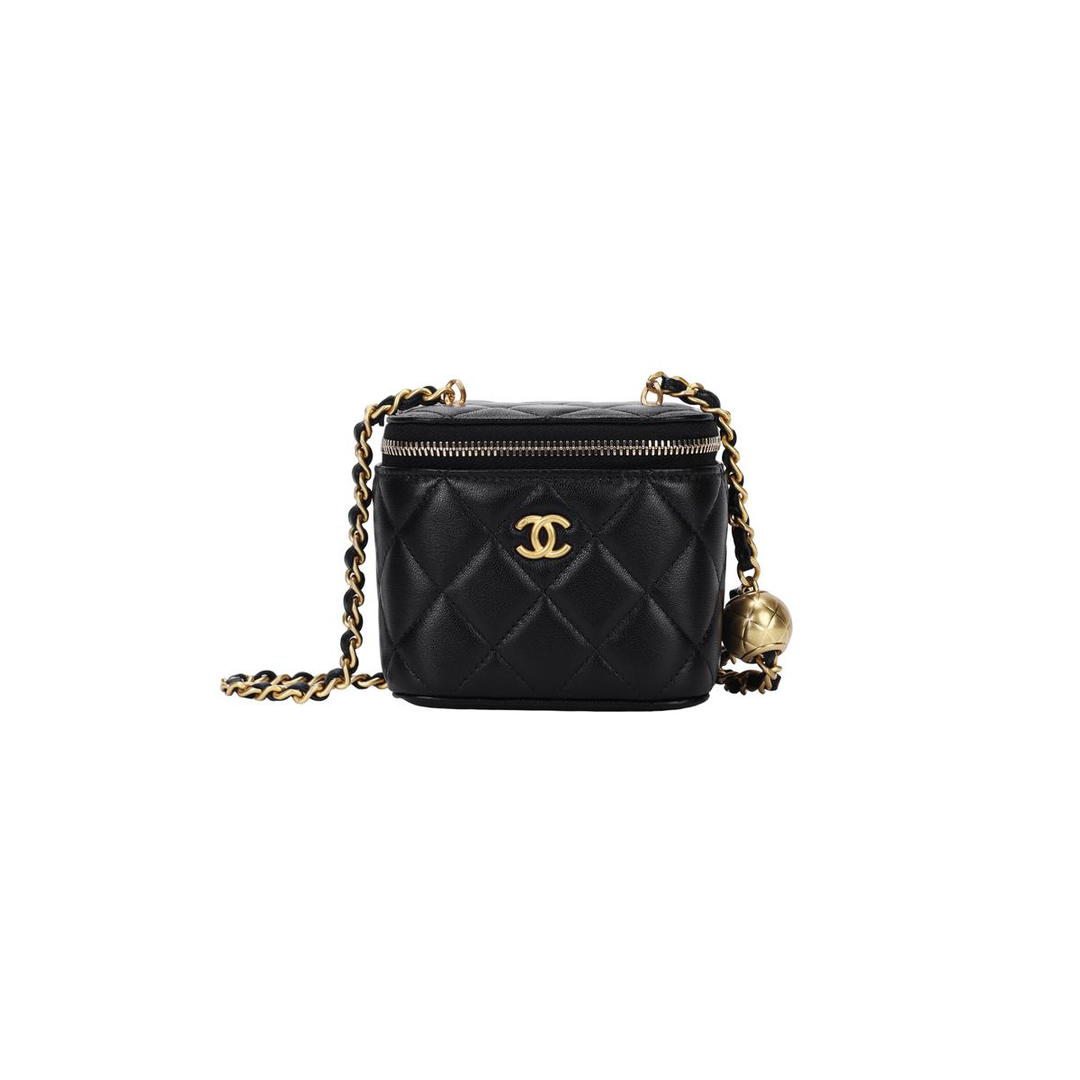 Chanel Chanel 24K Gold Ball Lambskin Square Vanity Mini Bag Women's Black