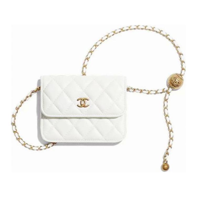 Chanel Chanel Little Golden Ball Sheepskin Coin Purse Fanny Pack Shoulder Bag Crossbody Bag Regular Women's White