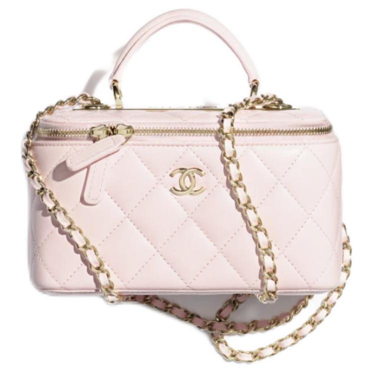 Chanel Chanel Sheepskin Handbag Makeup Bag Women's Light Pink