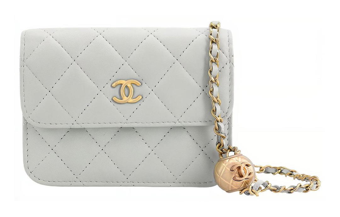 Chanel Chanel Little Golden Ball Lambskin Mouth Cover Bag Crossbody Bag Shoulder Bag Women's Light Gray Green