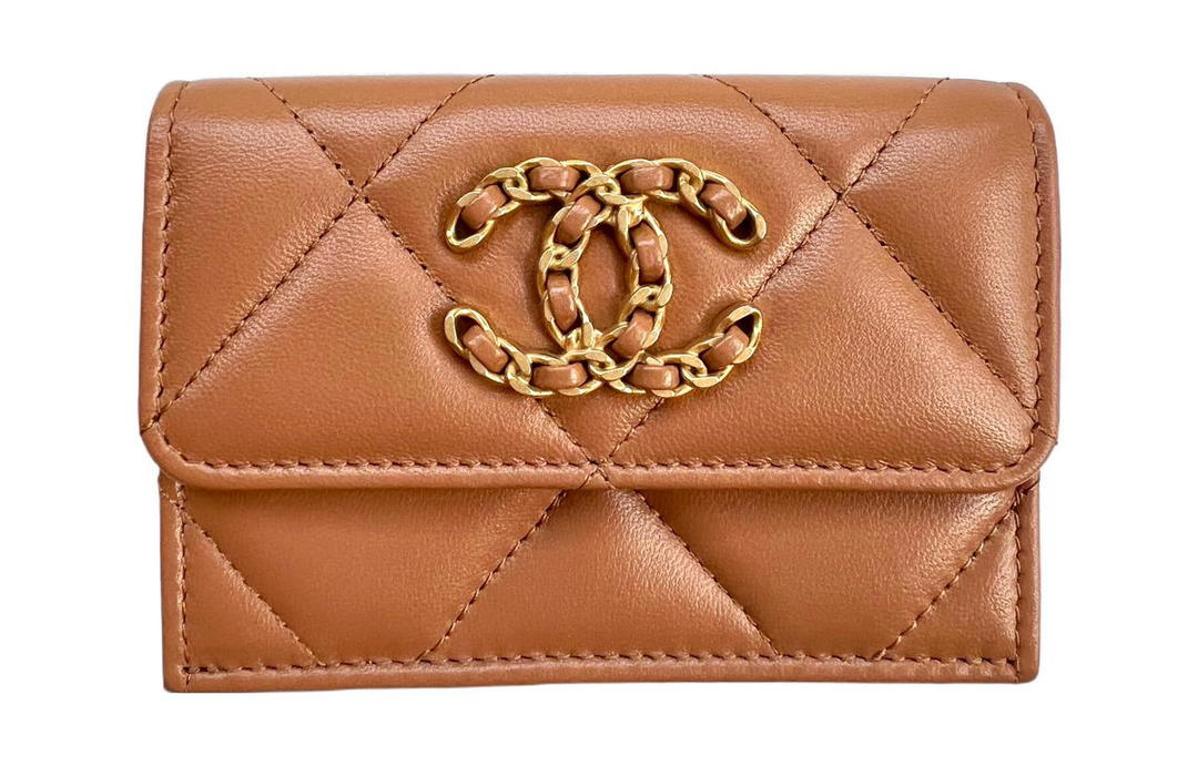 Chanel Chanel 19Bag Lambskin Wallet Small Size Women's Brown