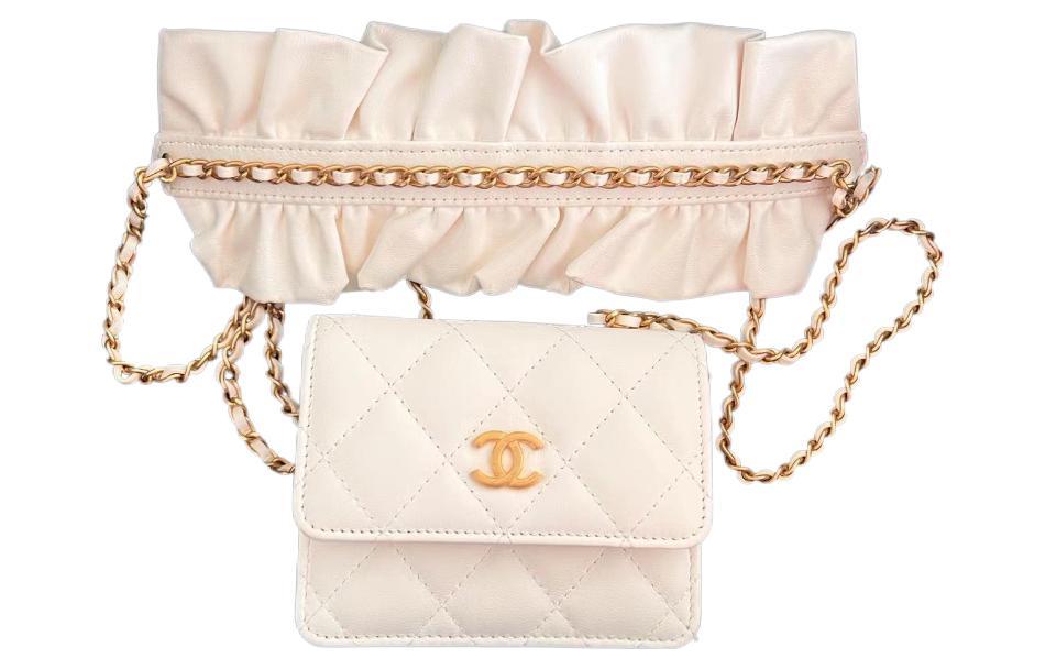 Chanel Chanel Sheepskin Cell Phone Pouch Shoulder Bag Crossbody Bag Women's White