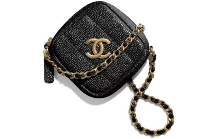 Chanel Chanel Litchi Grain Cow Leather One Shoulder Crossbody Coin Purses Mini Women's Black