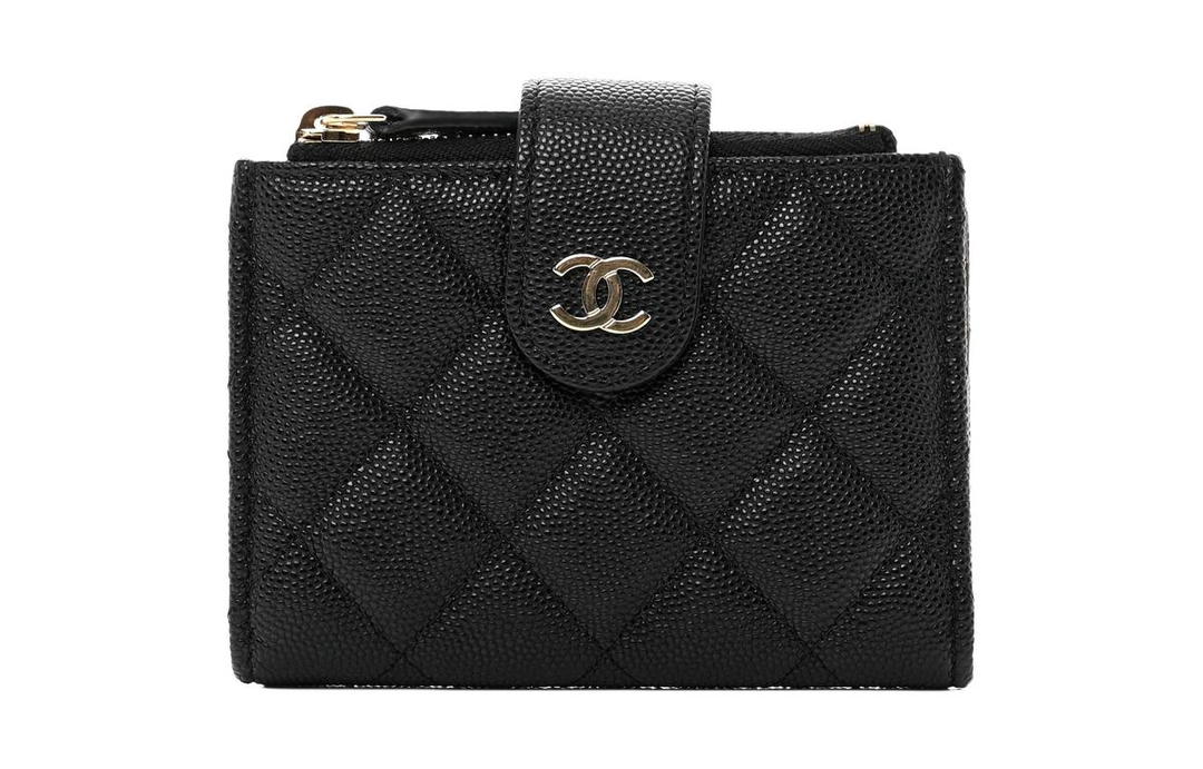 Chanel Chanel Cow Leather Clip Card Holder Wallet Unisex Black