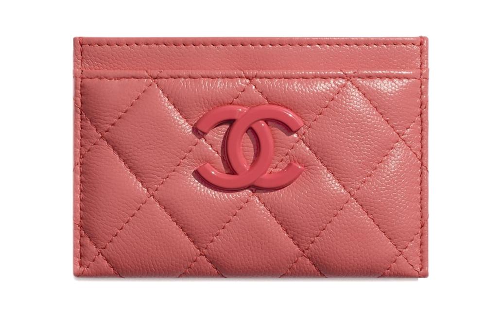 Chanel Chanel Cow Leather Card Holder Unisex Coral Pink