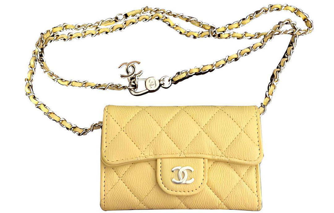 Chanel Chanel Litchi Cow Leather Crossbody Bag Fanny Pack Small Size Women's Yellow
