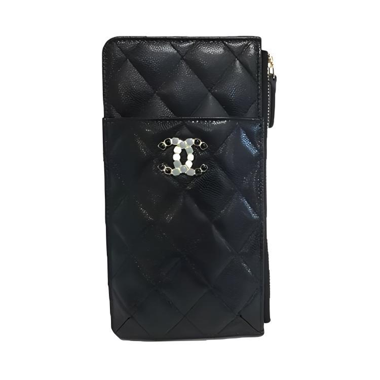 Chanel Chanel Leather Cell Phone Pouch Wallet Regular Women's Black