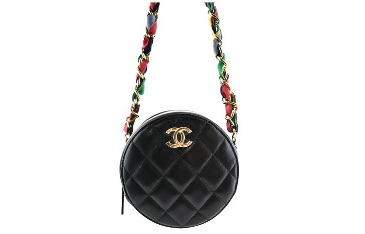 Chanel Chanel Shiny Lambskin & Ribbon & Metal Round Bag, Shoulder Bag, Crossbody Bag Women's Black