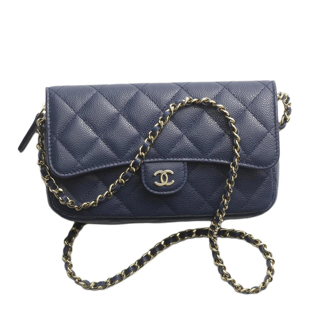 Chanel Chanel Cow Leather Shoulder Bag Crossbody Bag Women's Blue