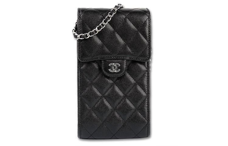 Chanel Chanel 21K Winter Leather Crossbody Cell Phone Pouch Women's Black