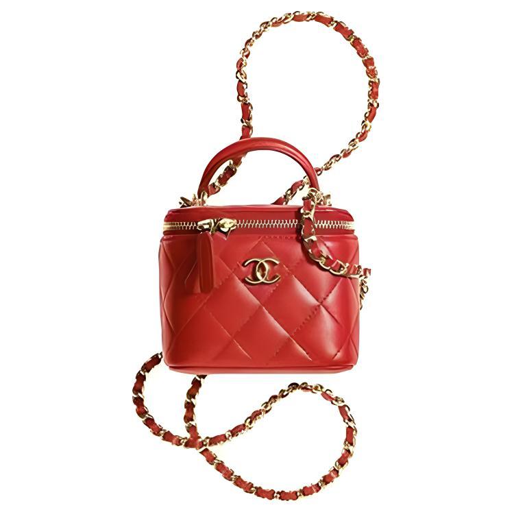 Chanel Chanel Sheepskin With Gold Metal Box Bag Shoulder Bag Crossbody Bag Mini Women's Red