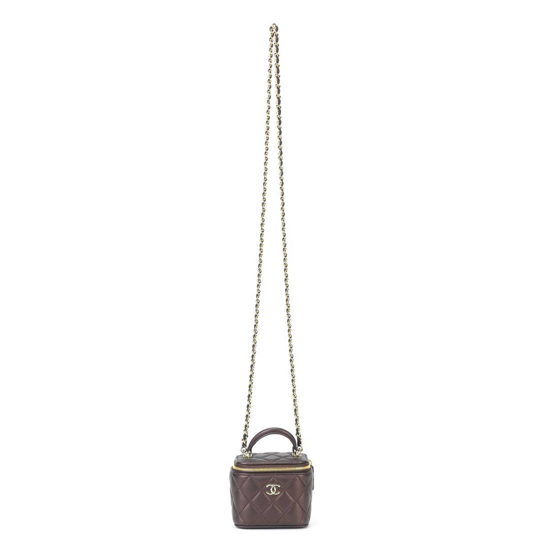 Chanel Chanel Lambskin Box Bag Handbag Shoulder Bag Crossbody Bag Mini Women's Dark Brown