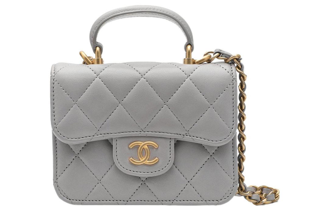 Chanel Chanel Sheepskin Zipper Bag Coin Purse Handbag Shoulder Bag Crossbody Bag Small Size Women's Gray