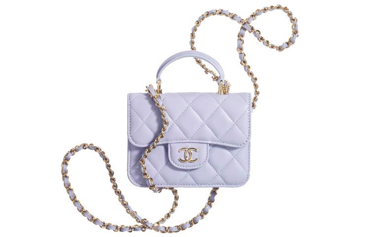 Chanel Chanel Interlocking Sheep Leather Handbag Shoulder Bag Crossbody Bag Women's Light Purple