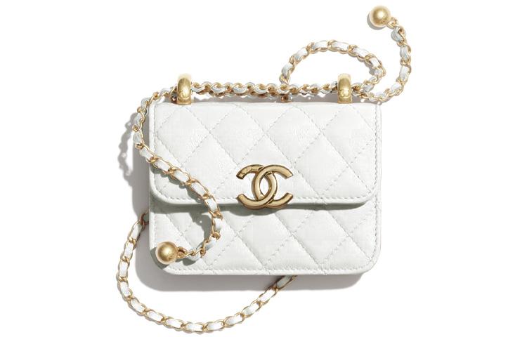 Chanel Chanel WOC Calfskin Wealth Bag Coin Purse Crossbody Bag Small Size Women's White
