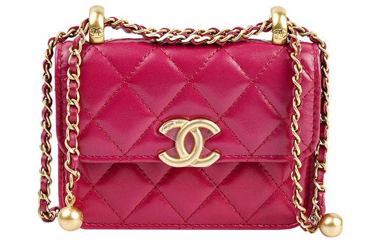 Chanel Chanel Calfskin With Metal Wealth Bag Coin Purse Crossbody Bag Small Size Women's Rose Red