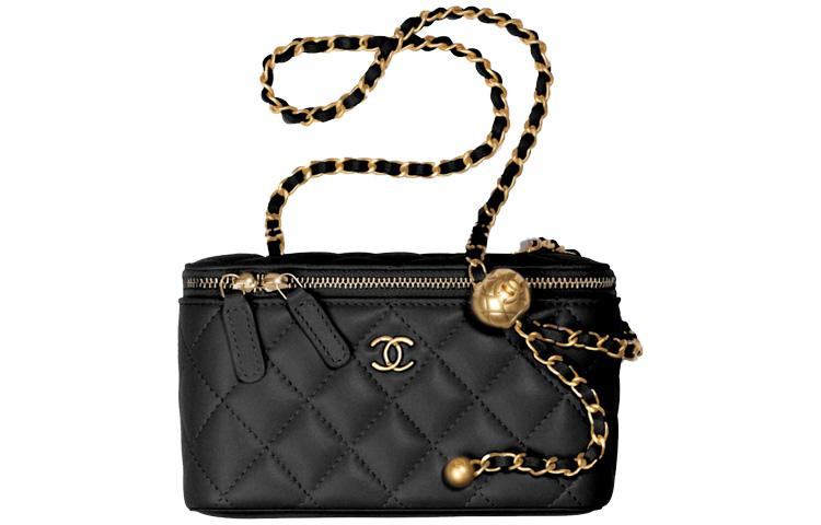 Chanel Chanel Little Golden Ball Sheepskin Clutch Long Box Bag Shoulder Bag Crossbody Bag With Mirror Women's Black