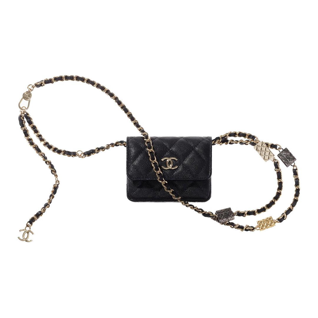 Chanel Chanel Calfskin Card Holder Coin Purse Shoulder Bag Crossbody Bag Fanny Pack Women's Black