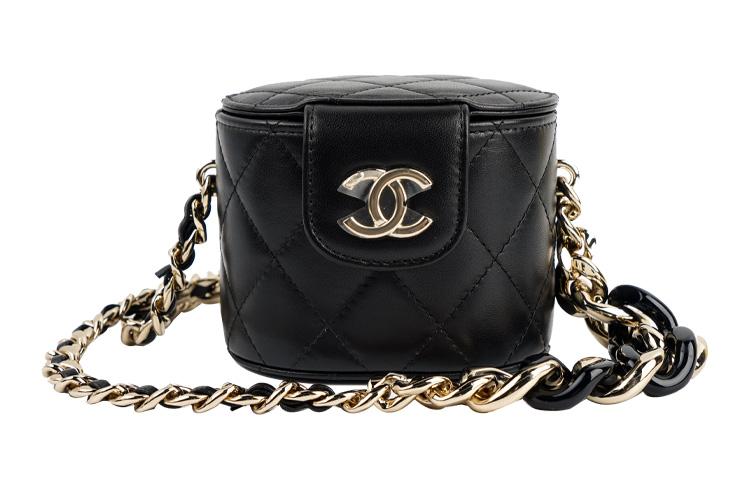 Chanel Chanel Lambskin Box Bag Chain Makeup Bag Women's Black
