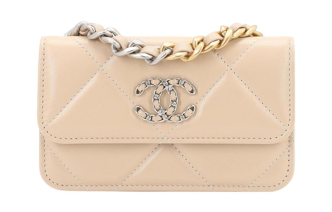 Chanel Chanel 19Bag Lambskin Evening Party Bag Coin Purse Shoulder Bag Crossbody Bag Mini Women's Beige Milk Tea Beige
