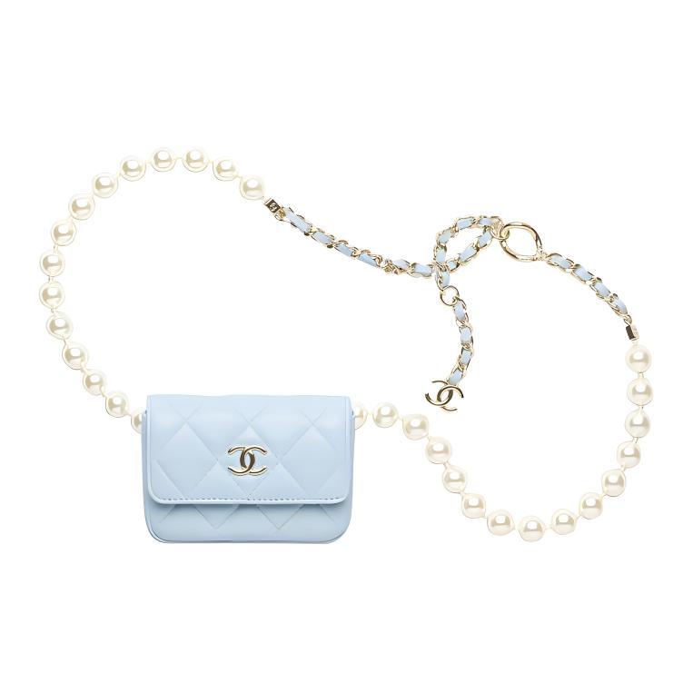 Chanel Chanel Sheepskin Fanny Pack Women's Baby Blue Sky Blue