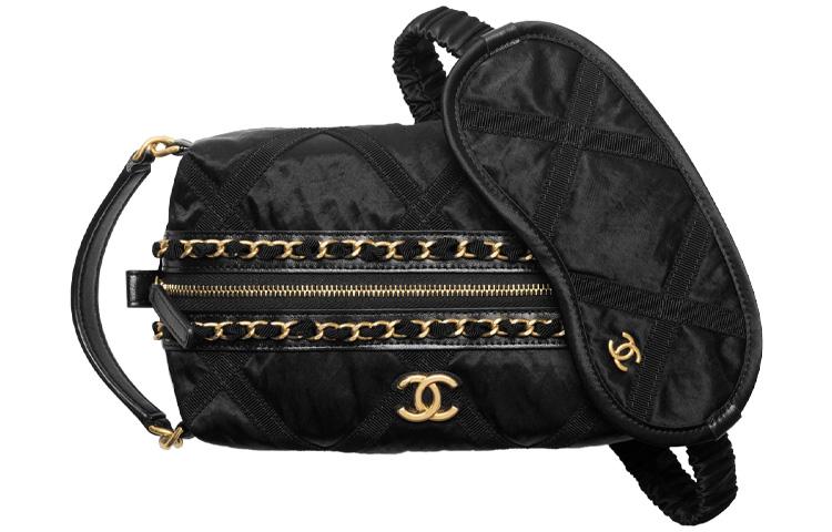Chanel Chanel Satin Toiletry Bag Unisex Black