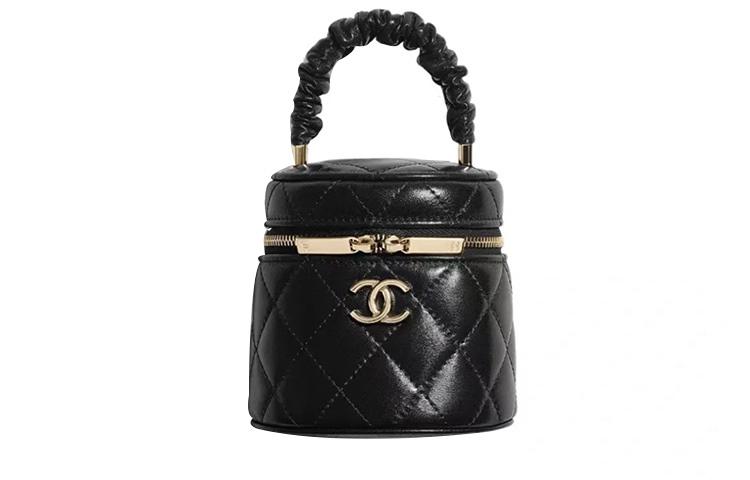Chanel Chanel Lambskin Handbag, Makeup Bag, Includes Makeup Mirror Small Size Women's Black