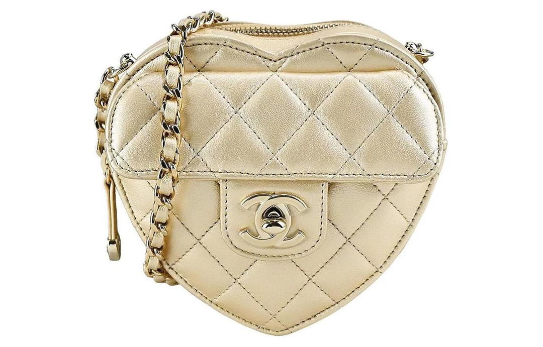 Chanel Chanel Lambskin Heart Shaped Shoulder Bag Crossbody Bag Women's Gold