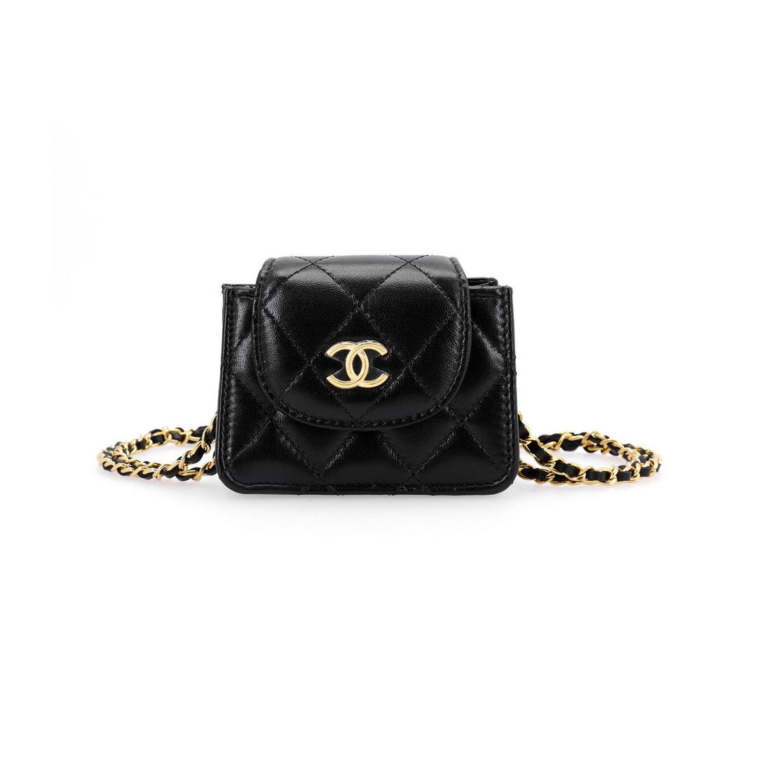 Chanel Chanel Sheepskin And Gold Metal One Shoulder Crossbody Clutch Regular Women's Black