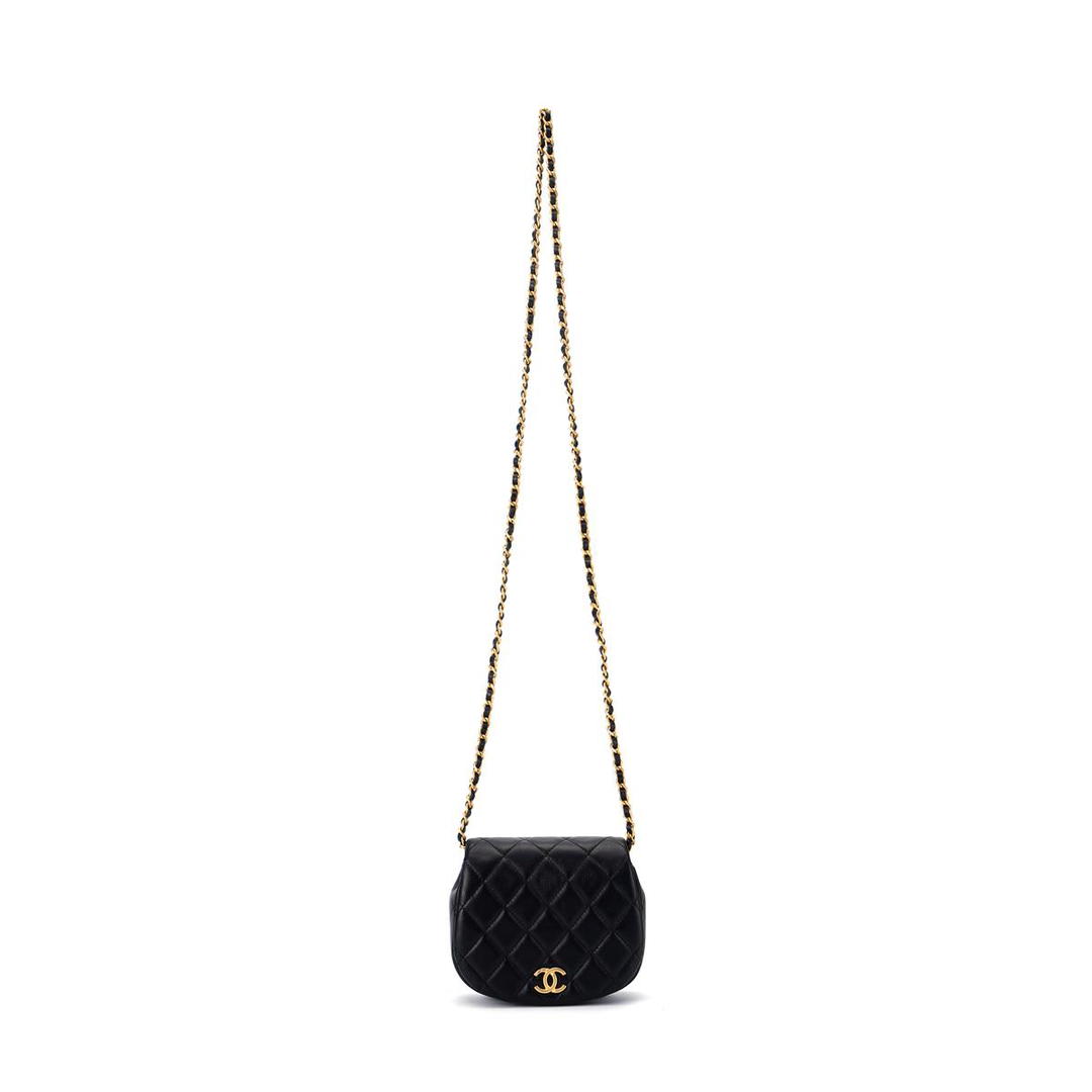 Chanel Chanel Sheepskin One Shoulder Crossbody Clutch Women's Black