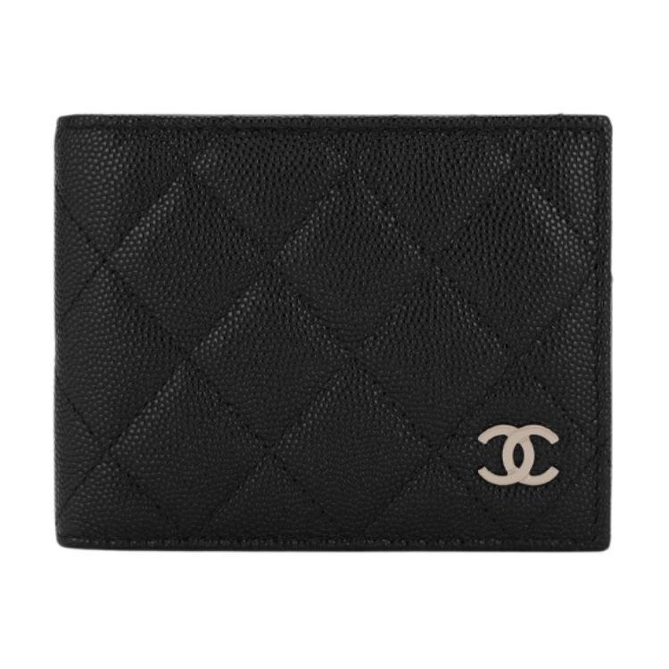 Chanel Chanel Grained Cow Leather Card Holder Women's Black